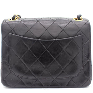Vintage Black Quilted Leather Mini Square Classic Flap Bag