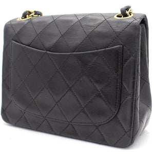 Vintage Black Quilted Leather Mini Square Classic Flap Bag