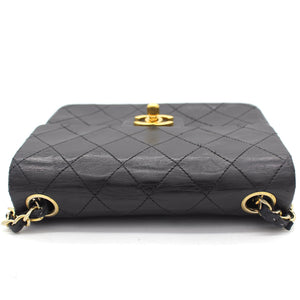 Vintage Black Quilted Leather Mini Square Classic Flap Bag