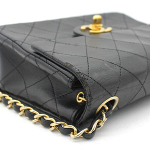 Vintage Black Quilted Leather Mini Square Classic Flap Bag