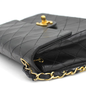 Vintage Black Quilted Leather Mini Square Classic Flap Bag