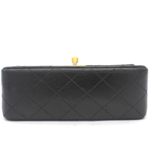 Vintage Black Quilted Leather Mini Square Classic Flap Bag