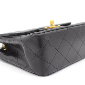 Vintage Black Quilted Leather Mini Square Classic Flap Bag