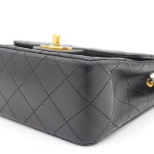 Vintage Black Quilted Leather Mini Square Classic Flap Bag