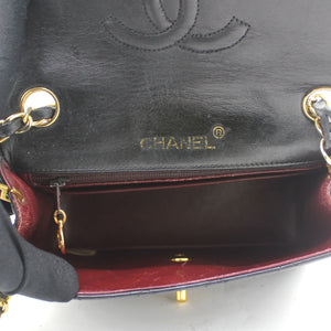 Vintage Black Quilted Leather Mini Square Classic Flap Bag