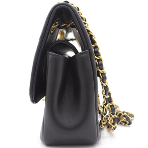 Black Quilted Smooth Calfskin Leather Jumbo Chain Detail Handle Flap Bag