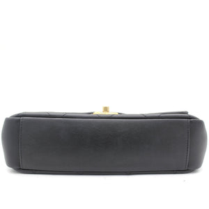 Black Quilted Smooth Calfskin Leather Jumbo Chain Detail Handle Flap Bag