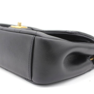 Black Quilted Smooth Calfskin Leather Jumbo Chain Detail Handle Flap Bag