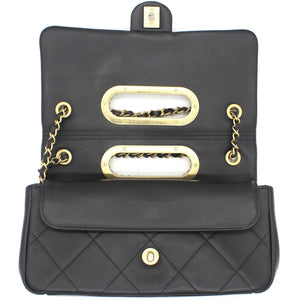 Black Quilted Smooth Calfskin Leather Jumbo Chain Detail Handle Flap Bag
