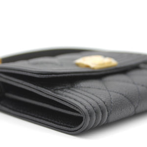 Black Caviar Leather Boy Card Holder with Chain