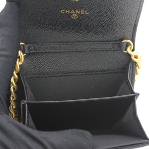 Black Caviar Leather Boy Card Holder with Chain