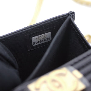 Black Caviar Leather Boy Card Holder with Chain