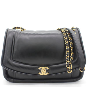 Medium Vintage Puffy Flap Bag in Black Lambskin