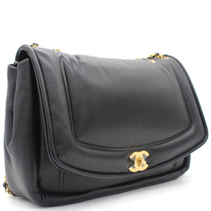 Medium Vintage Puffy Flap Bag in Black Lambskin
