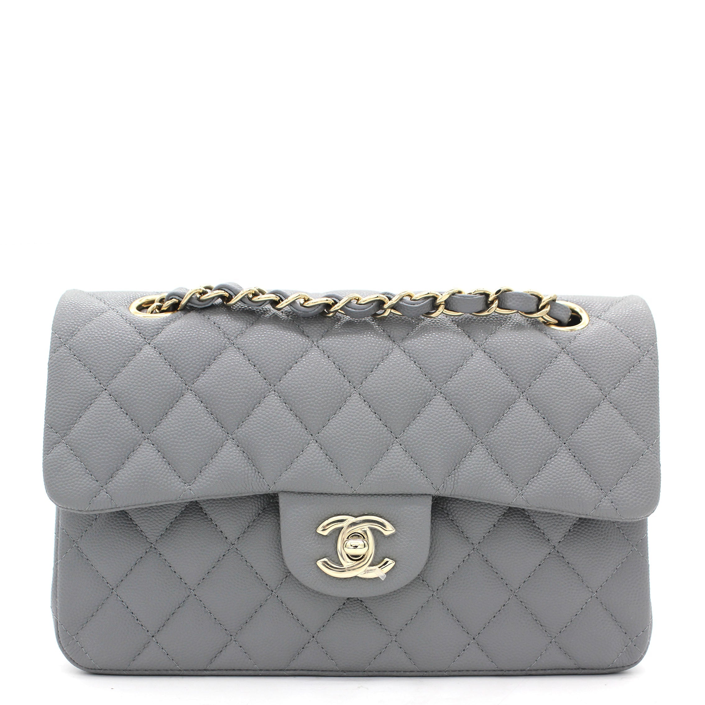 Caviar Quilted Small Classic Double Flap Grey