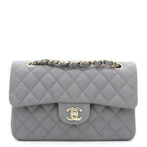 Caviar Quilted Small Classic Double Flap Grey