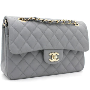 Caviar Quilted Small Classic Double Flap Grey