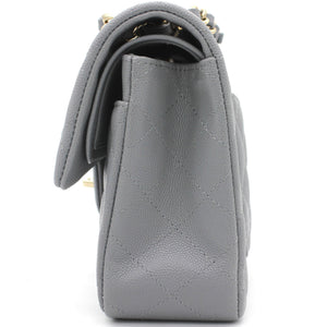 Caviar Quilted Small Classic Double Flap Grey