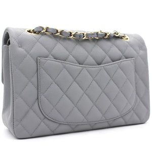 Caviar Quilted Small Classic Double Flap Grey