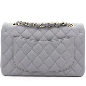 Caviar Quilted Small Classic Double Flap Grey