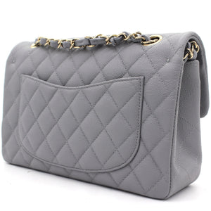 Caviar Quilted Small Classic Double Flap Grey