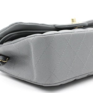 Caviar Quilted Small Classic Double Flap Grey
