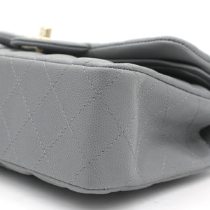 Caviar Quilted Small Classic Double Flap Grey