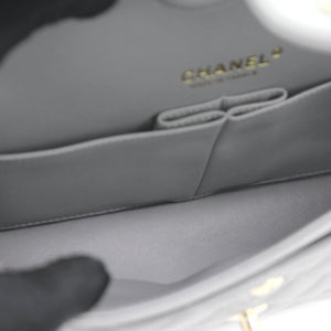 Caviar Quilted Small Classic Double Flap Grey