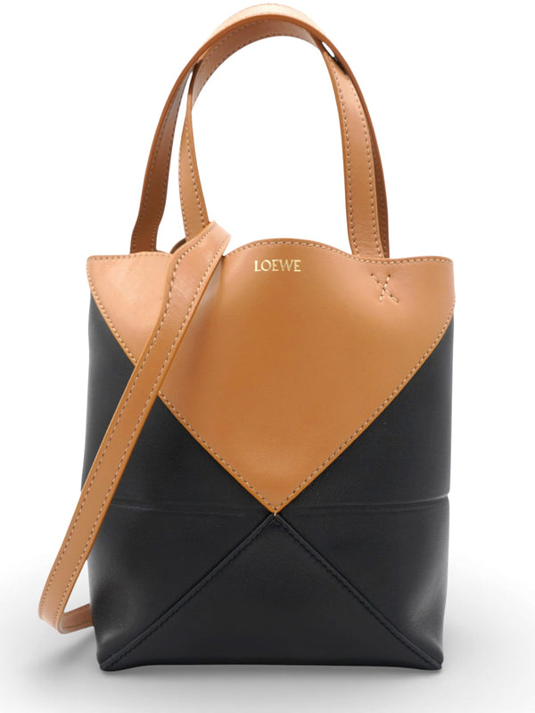 Mini Puzzle Fold Tote Bag Black Brown