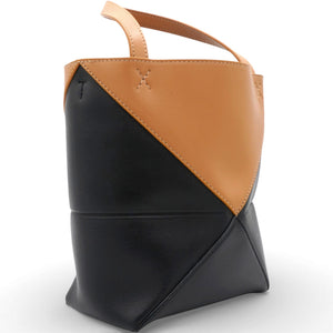 Mini Puzzle Fold Tote Bag Black Brown