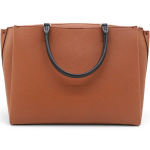 Lockmeto Brown Caramel Black and White Leather Tassel Tote Bag