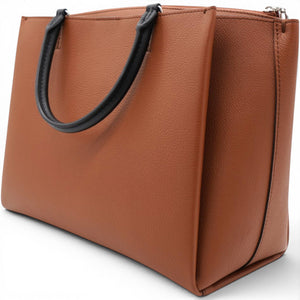 Lockmeto Brown Caramel Black and White Leather Tassel Tote Bag