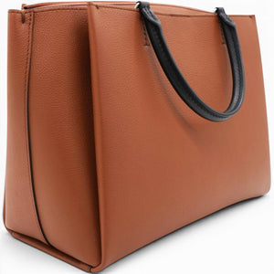 Lockmeto Brown Caramel Black and White Leather Tassel Tote Bag