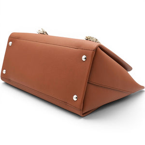 Lockmeto Brown Caramel Black and White Leather Tassel Tote Bag