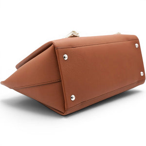 Lockmeto Brown Caramel Black and White Leather Tassel Tote Bag
