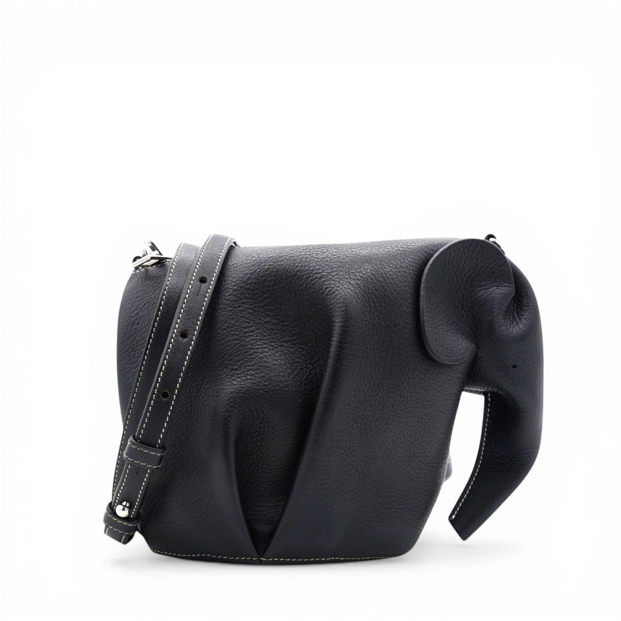 Leather Elephant Crossbody Bag Black