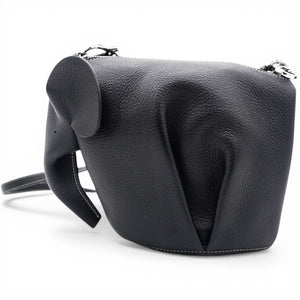 Leather Elephant Crossbody Bag Black