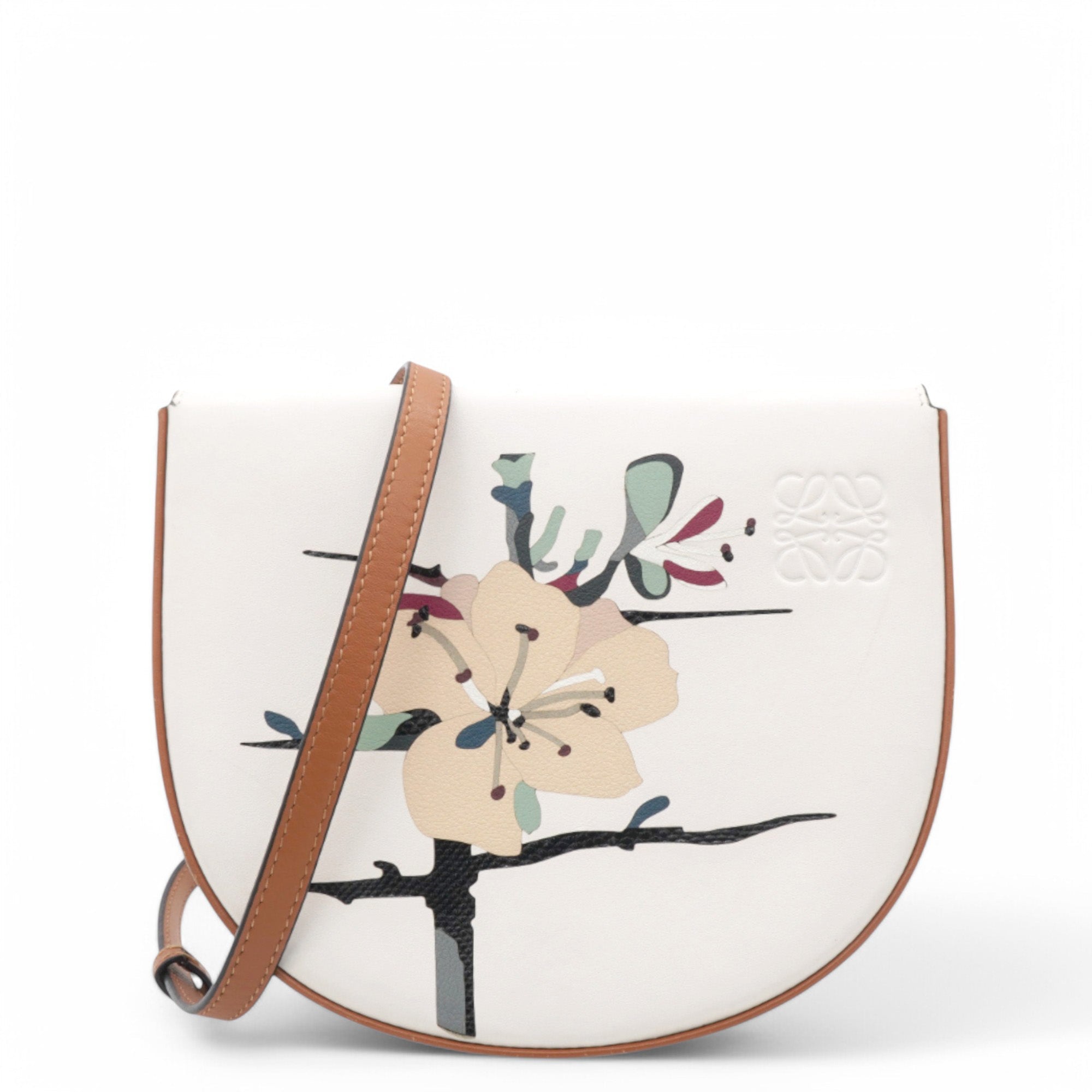 Printed Heel Crossbody Bag White Brown