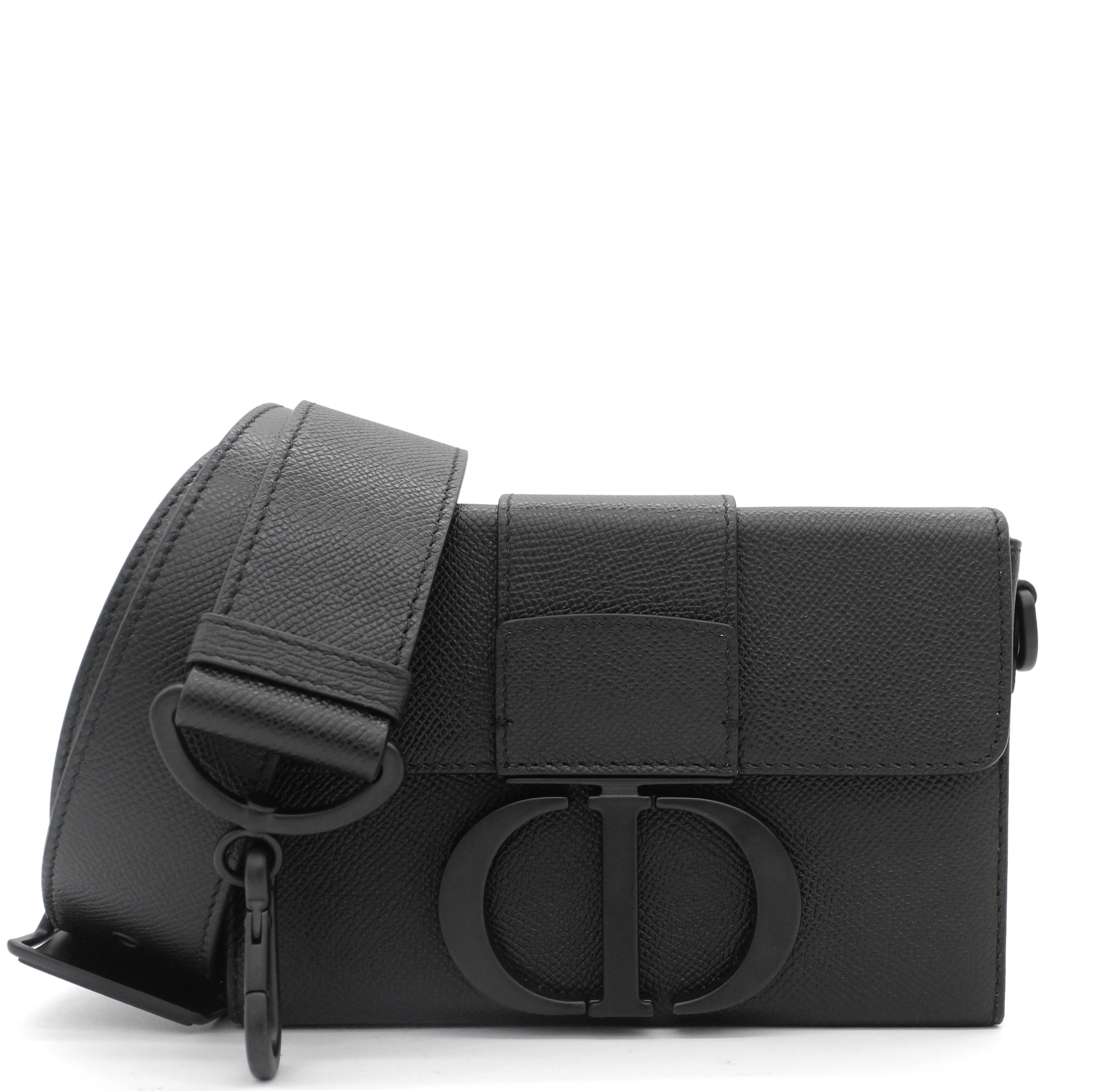 30 Montaigne Box Bag Black Ultramatte Grained Calfskin