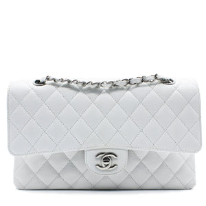 White Quilted Caviar Leather Classic Double Flap Bag