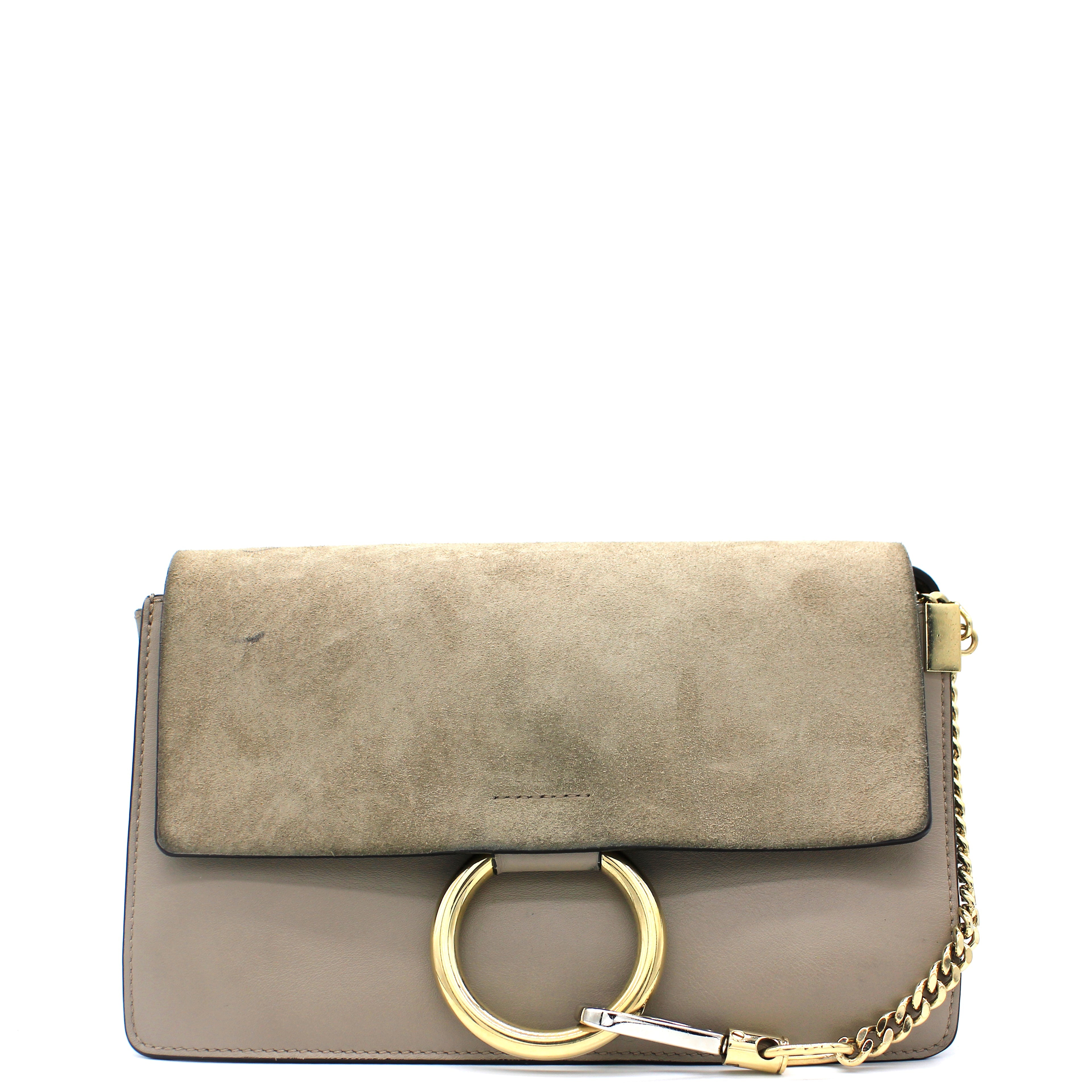 Suede Calfskin Small Faye Shoulder Bag Motty Grey
