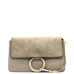 Suede Calfskin Small Faye Shoulder Bag Motty Grey