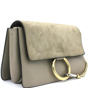 Suede Calfskin Small Faye Shoulder Bag Motty Grey