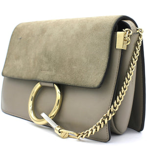 Suede Calfskin Small Faye Shoulder Bag Motty Grey