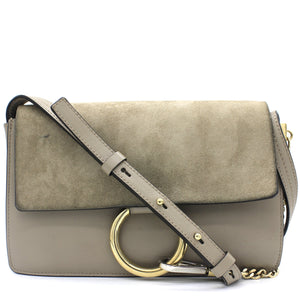 Suede Calfskin Small Faye Shoulder Bag Motty Grey