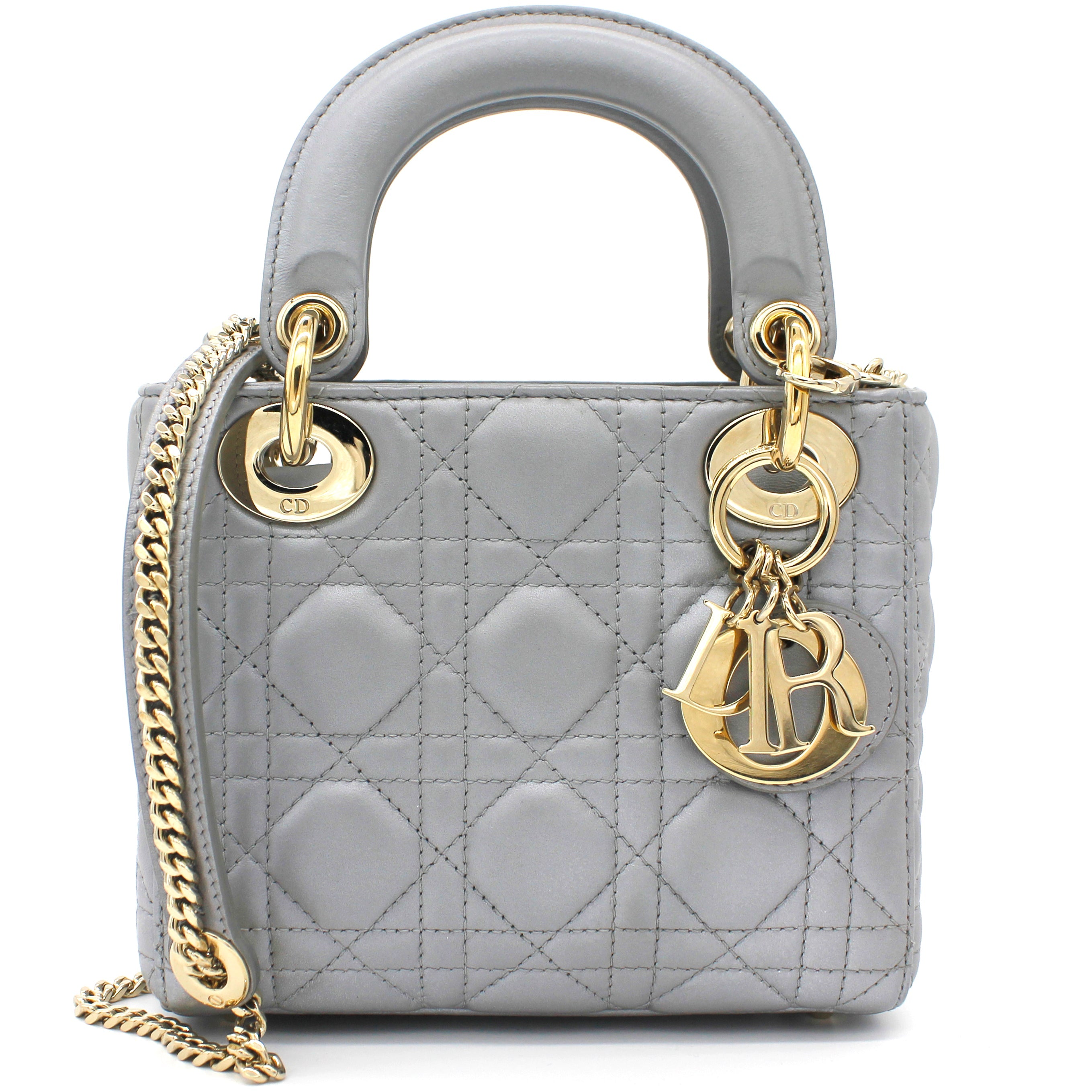 Mini Lady Dior Bag with Chain in Grey Pearly Lambskin