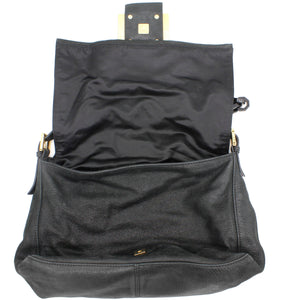 Black Iridescent Leather Mama Forever Large Flap Shoulder Bag