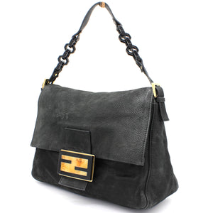 Black Iridescent Leather Mama Forever Large Flap Shoulder Bag