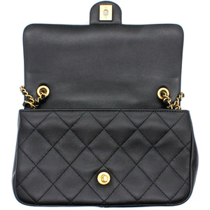Lambskin Quilted Small Circular Handle Bag Black
