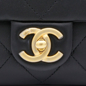 Lambskin Quilted Small Circular Handle Bag Black